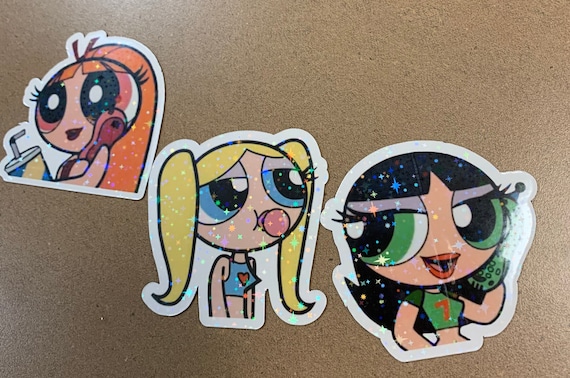 Powerpuff girls magnet or stickers super sparkly and girly perfect gift for some one or yourself! Blossom bubbles buttercup