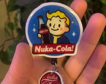 Wasteland wanderer cold drink nuka cola! Super cute badge reel great for any job housekeeping, nurses, doctors, medical staff ect