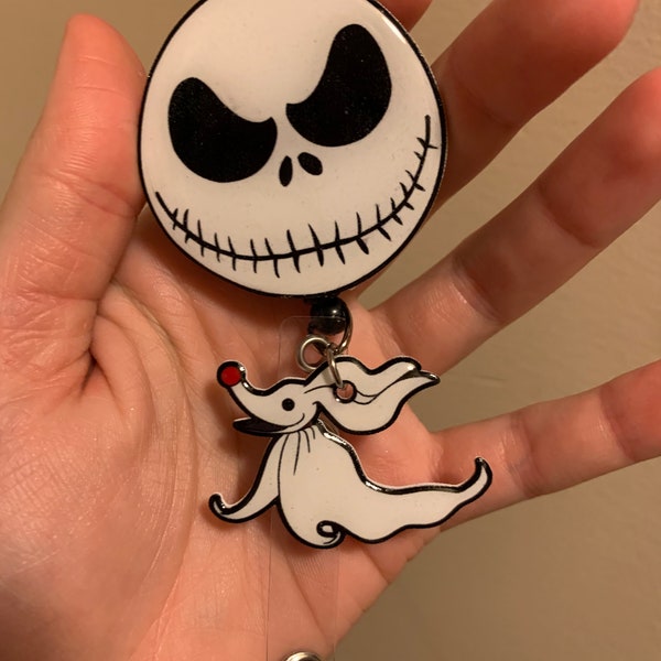 Skellington man badge reel,hospital badge,teacher ID,ID holder,Ghost dog,nurse badge,doctor badge,