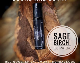 Bound and Burnt — Pure & Natural Essential Oil Blend Roll-on Perfume — Resinous, Spicy, Smoky, Herbaceous — Clary Sage, Birch, Copaiba