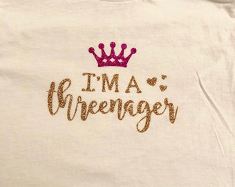 Threenager 3 Year Old Birthday Shirt with crown