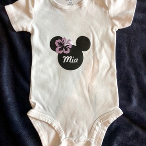 Disney Inspired Hawaiian Minnie Mouse t-shirt with Plumeria great for the Aulani