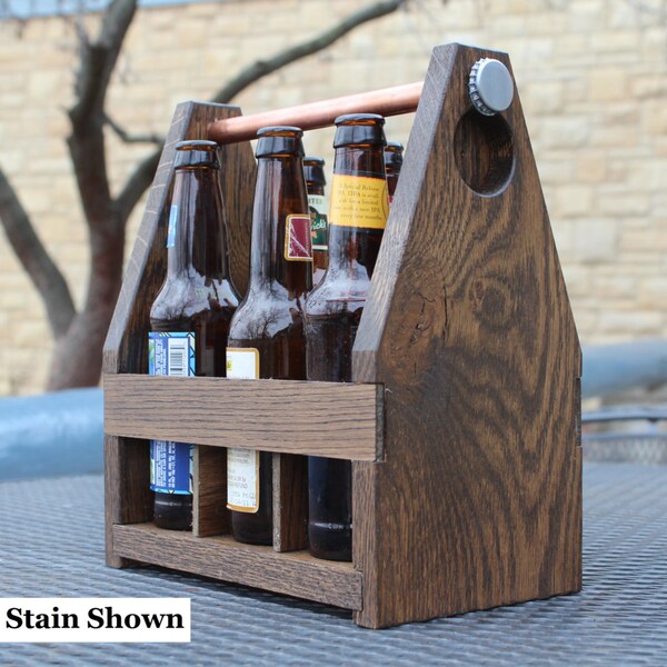 SALE- Recycled Solid Oak Wood Beer 6-Pack Carrier / Caddy- Christmas/Groomsmen Gift