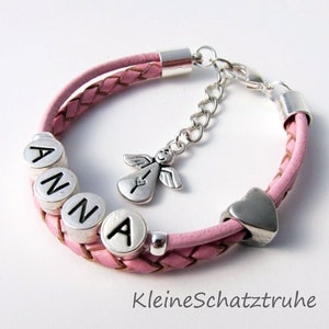 Name bracelet leather for girls pink HEARTFELT image 1