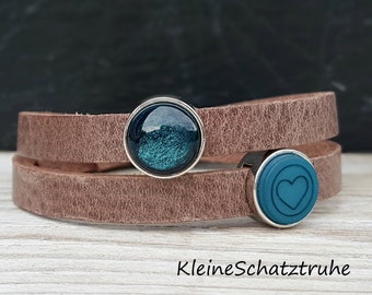 Lederwickelarmband SLIDER - petrol heart