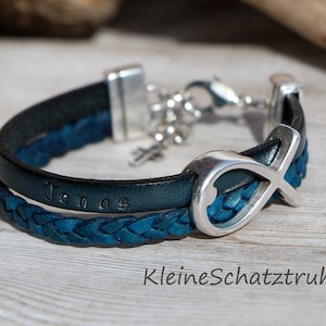 Leather bracelet with name for boys blue fish communion