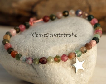 Delicate Tourmaline Bracelet - 925 Sterling Silver Star - Friendship Bracelet - Lucky Charm - Gemstone Bracelet