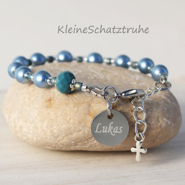 personalisiertes Rosenkranz-Armband Geschenk Junge oder Mädchen Kommunion