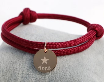 personalisiertes Paracord Armband, rosévergoldeter Edelstahl, Geschenk Mädchen