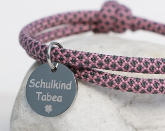 personalisiertes Armband, Paracord mit Edelstahl, Geschenk Einschulung, Wunschgravur