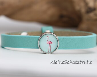 aqua Lederarmband mit Flamingo Schiebperle