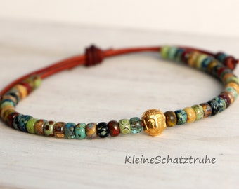 Lederarmband mit Miyuki Seed Beads gold Buddha