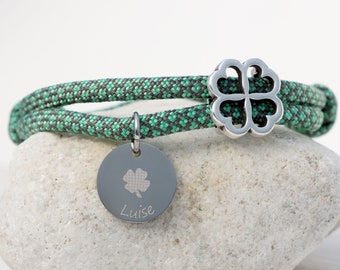 personalized bracelet, paracord, shamrock, gift training, wish engraving