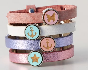 Leather bracelet for children in the color of your choice with a sliding bead of your choice