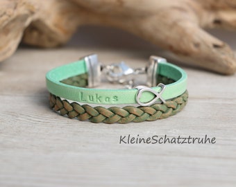 Leather name bracelet for communion with fish personalized in your desired color