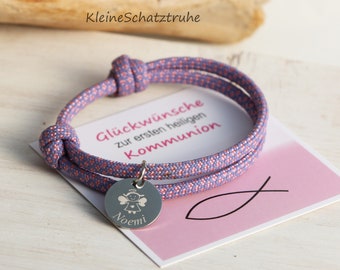 personalisiertes Armband, Paracord mit Edelstahl, Kommunionsgeschenk Mädchen, Engel