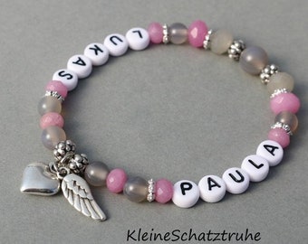Namensarmband mit Achat Halbedelsteinen pink grau-braun