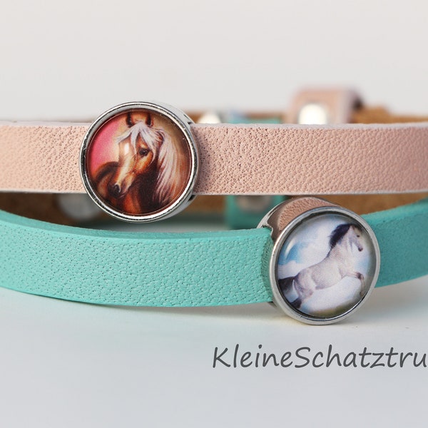 Kinder-Lederarmband mit Pferde-Schiebeperle aqua rosa