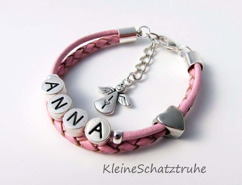 Name bracelet leather for girls pink HEARTFELT image 1