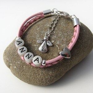 Name bracelet leather for girls pink HEARTFELT image 2