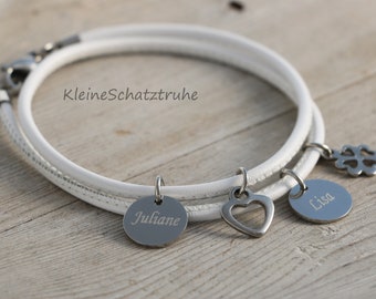 Nappaleder Armband Gravur Edelstahl Herz Kleeblatt