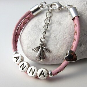 Name bracelet leather for girls pink HEARTFELT image 3