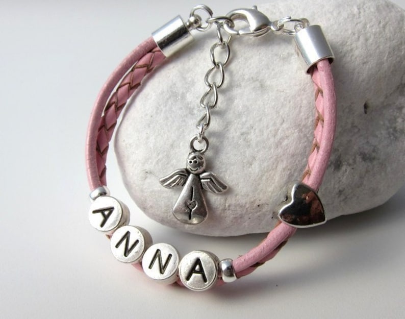 Name bracelet leather for girls pink HEARTFELT image 3