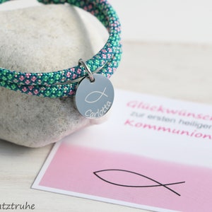 personalisiertes Armband, Paracord mit Edelstahl, Kommunionsgeschenk, Fisch Bild 2