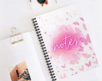 Pink Butterfly Spiral Notebook - Ruled Line