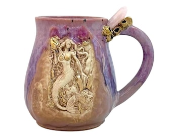 Custom Mermaid Mug, Crystal Handle, Mothers Day Gift- Made to Order