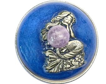 Handmade Mermaid Trinket Box with Amethyst & Greek Sea Glass | Ceramic Jewelry Box