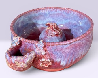 Handmade Ceramic Berry Bowl | Pink Lavender Pottery Fruit Colander Functional Art