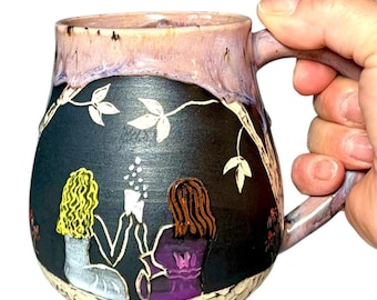 Ceramic Friendship Vase, Cup- Handmade, Sgraffito, Mother’s Day Gift