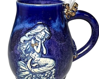 Handmade Mermaid Mug with Quartz Points – Ocean Inspired Coffee - Tea Mug