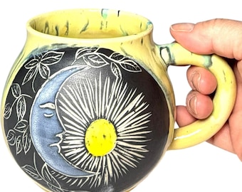 Celestial Sun Moon Ceramic Mug – Yin Yang Inspired Balance Coffee Cup