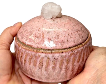 Handcarved Ceramic Trinket Box, Rose Quartz Sea Turtle , Sea Glass Lined, Greek Keepsake