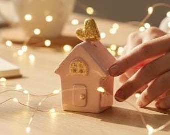 Handmade Ceramic House Sculpture | Gold Heart, Birthday, Mother's Day, Teacher's Gift