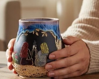 Ceramic Friendship Vase, Cup- Handmade, Sgraffito, Mother’s Day Gift