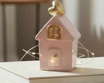 Handmade Ceramic House Sculpture | Gold Heart, Birthday, Mother's Day, Teacher's Gift