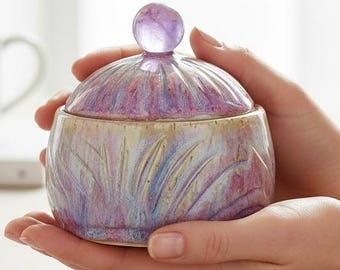 Handmade Trinket Box with Amethyst Sphere, Sea Glass Keepsake, Spiritual Gift, Handmade Decor