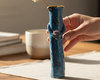 Handmade Ceramic Bud Vase with Gold Leaf Rim