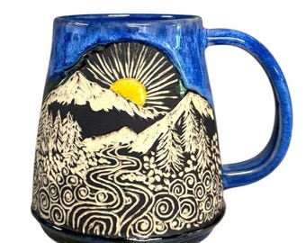 Sunset  Mug – Mountain Landscape Ceramic Mug – River Sunrise Coffee Cup – Handmade Nature Pottery