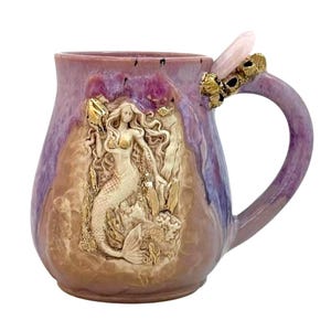 Custom Mermaid Mug, Crystal Handle, Mothers Day Gift- Made to Order