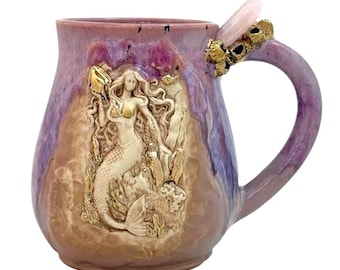 Custom Mermaid Mug, Crystal Handle, Mothers Day Gift- Made to Order