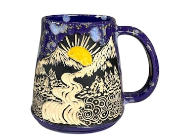 Sunset  Mug – Mountain Landscape Ceramic Mug – River Sunrise Coffee Cup – Handmade Nature Pottery