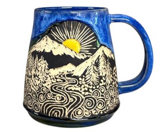 Sunset  Mug – Mountain Landscape Ceramic Mug – River Sunrise Coffee Cup – Father’s Day