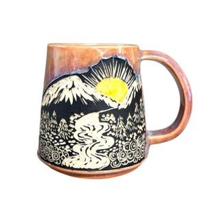 Sunset  Mug – Mountain Landscape Ceramic Mug – River Sunrise Coffee Cup – Father’s Day