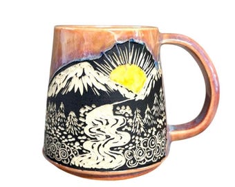 Sunset  Mug – Mountain Landscape Ceramic Mug – River Sunrise Coffee Cup – Father’s Day
