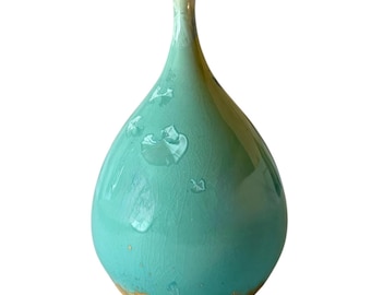 Handmade Crystalline Vase | One of a Kind Porcelain Art Vessel in Seafoam Aqua
