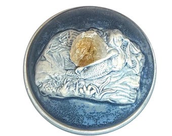 Handmade Mermaid Trinket Box with Citrine & Greek Sea Glass | Ceramic Jewelry Box